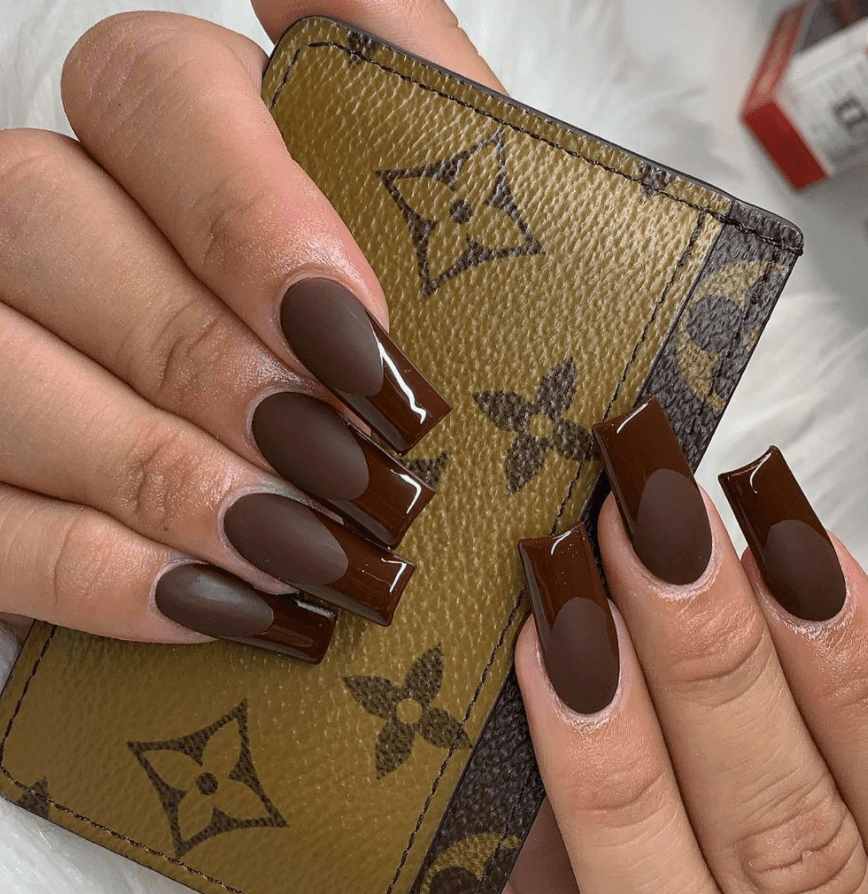 Matte Brown Two-Toned French Tips — Winter Matte Nails