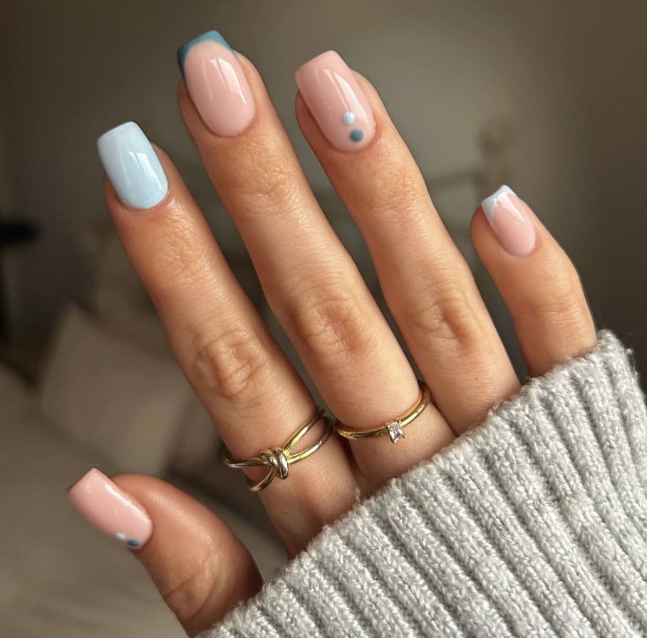 Short Square Pale Pink and Blue Dots Short Square Pale Pink and Blue Dots — January Nails