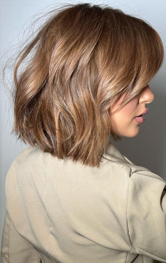 Warm Brown Bob with Golden Dimension — Winter Hair Colors for Short Hair