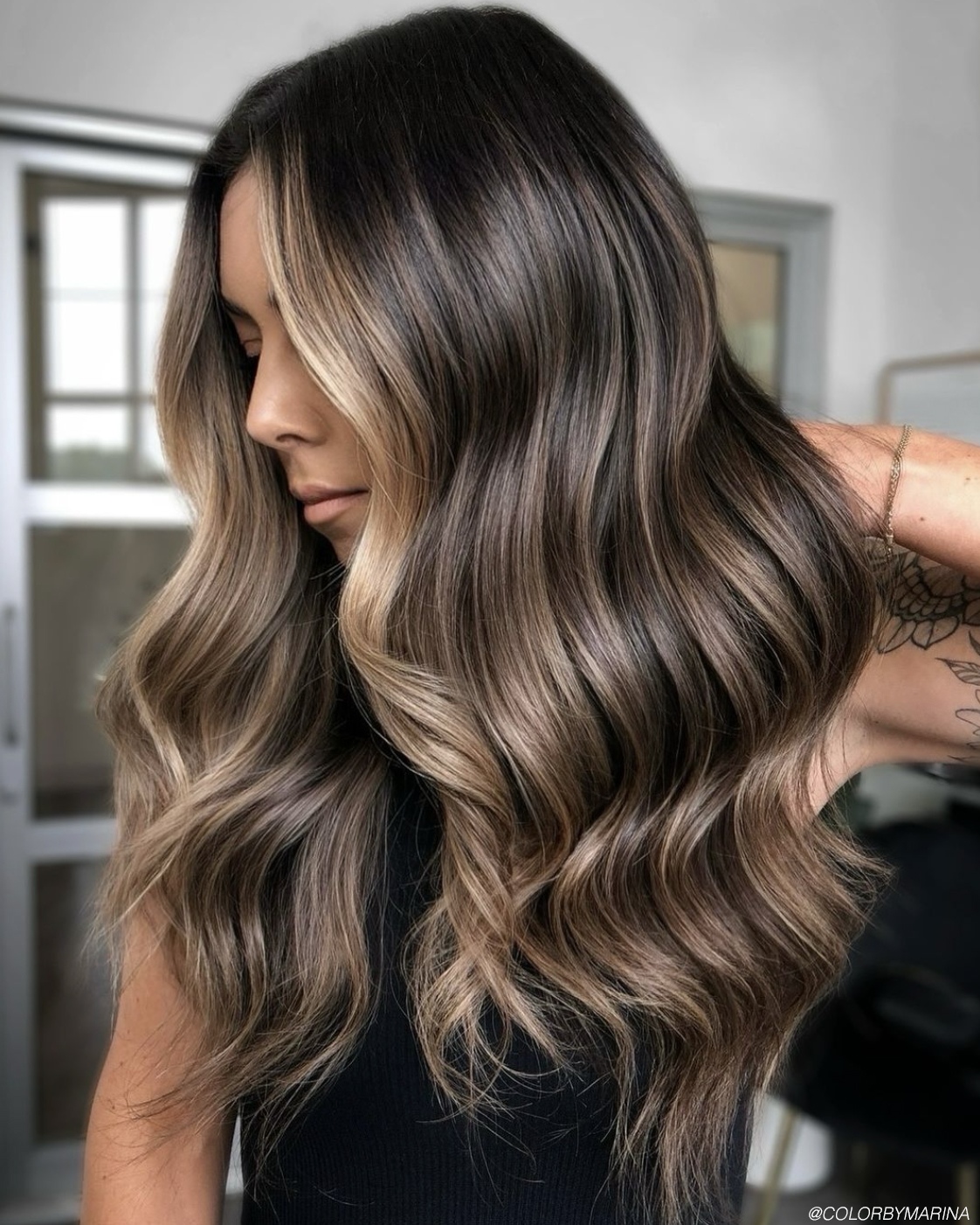 Mid-Back Dark Brown With Caramel And Blonde Highlights — Blonde to Brunette Hair