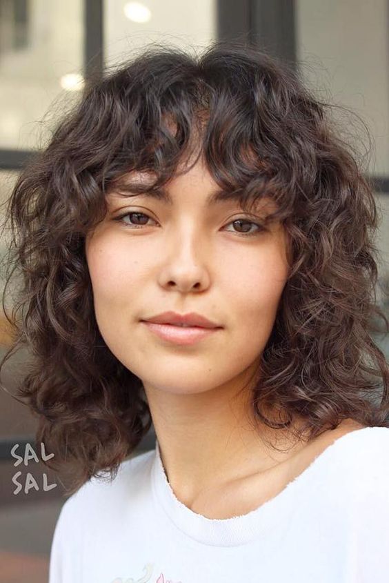Dark Brown Shag With Cohesive Bangs Dark Brown Shag With Cohesive Bangs — Winter Haircuts for Curly Hair