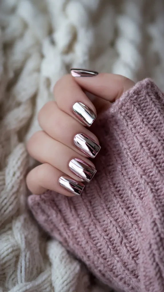 Silver Visual Idea — Winter Chrome Nails