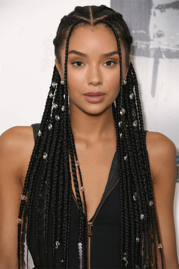 Flowing Black Box Braids — Winter Braid Colors for Black Women