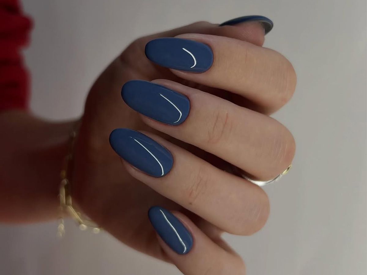 Dusty Blue with White Cuticle Lines — Winter to Spring Transition Nails