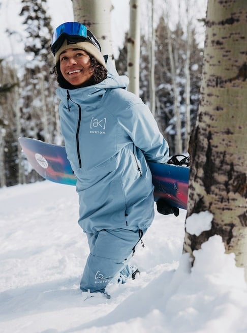 Coordinated Set: Light Blue Jacket and Pants with Tan Beanie Coordinated Set: Light Blue Jacket and Pants with Tan Beanie — Snowboarding Outfits