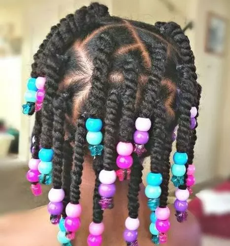 Mid-Back Thin Braids With Colorful Beads — Winter Hairstyles for Black Kids