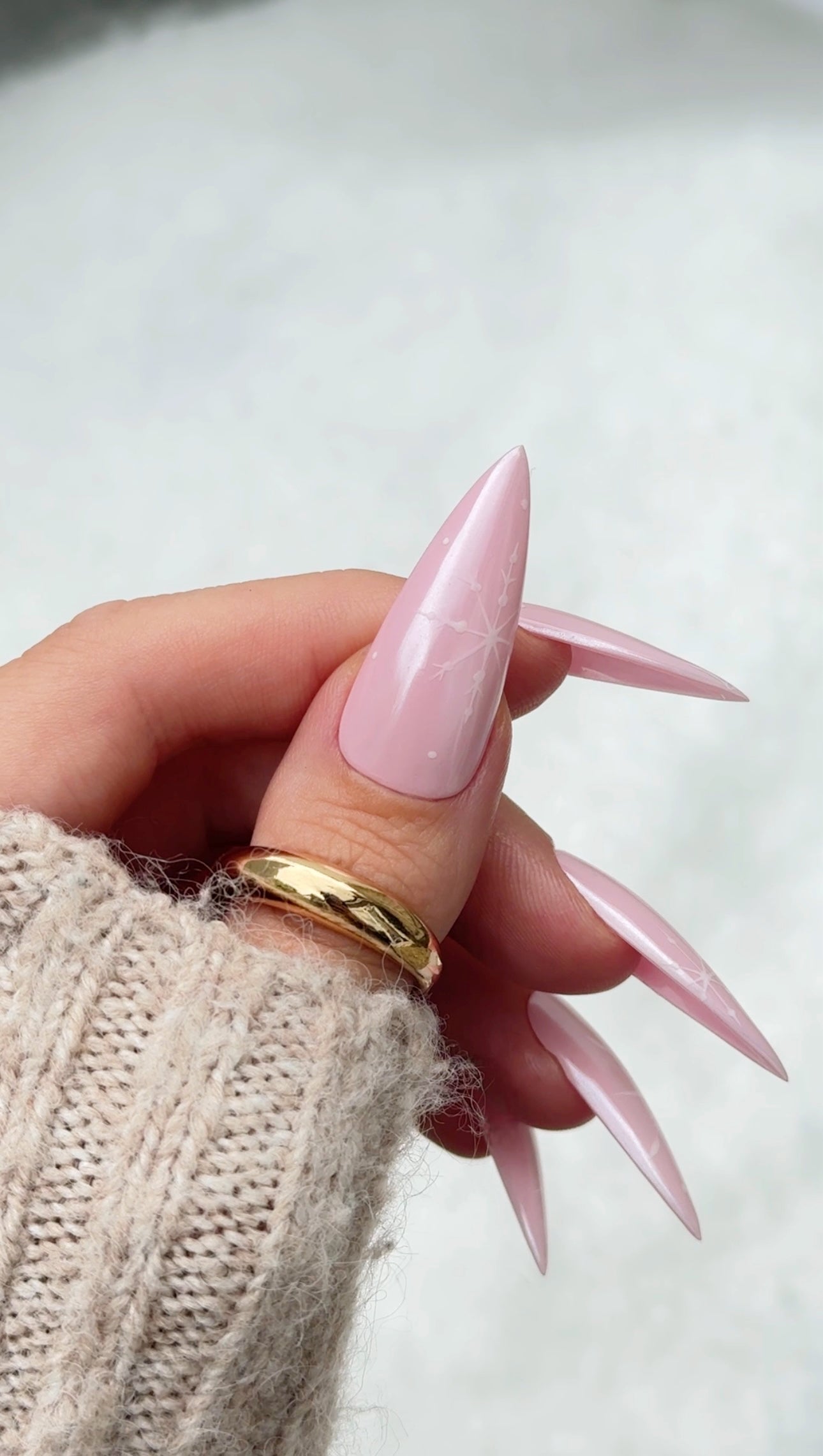 Glossy With Subtle Shimmer Visual Idea — Winter Stiletto Nails