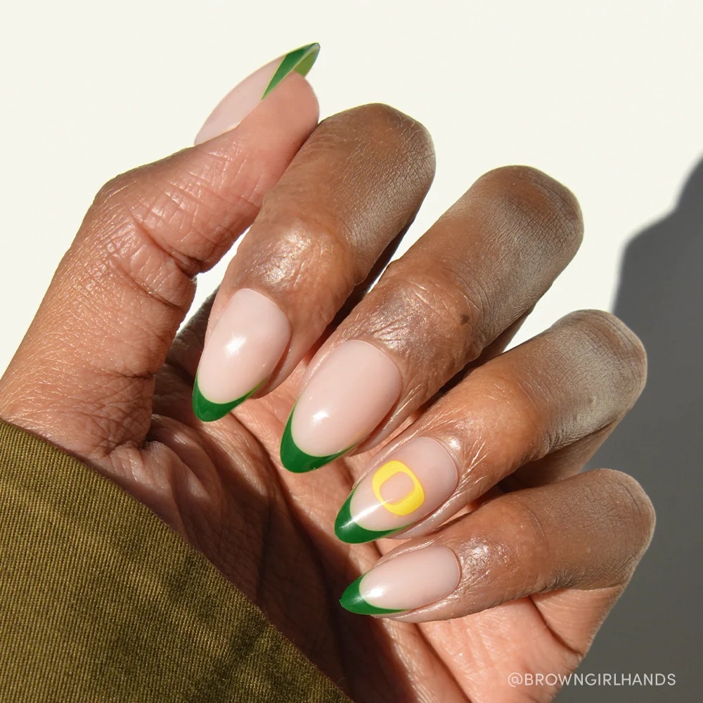 Nude Base with Green French Tips Nude Base with Green French Tips — Green Nail Designs