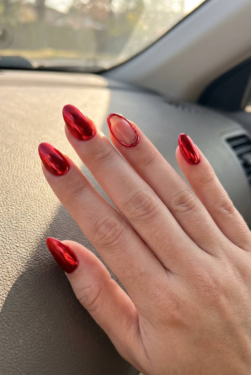 Vibrant Chrome Red — Chrome Nail Designs