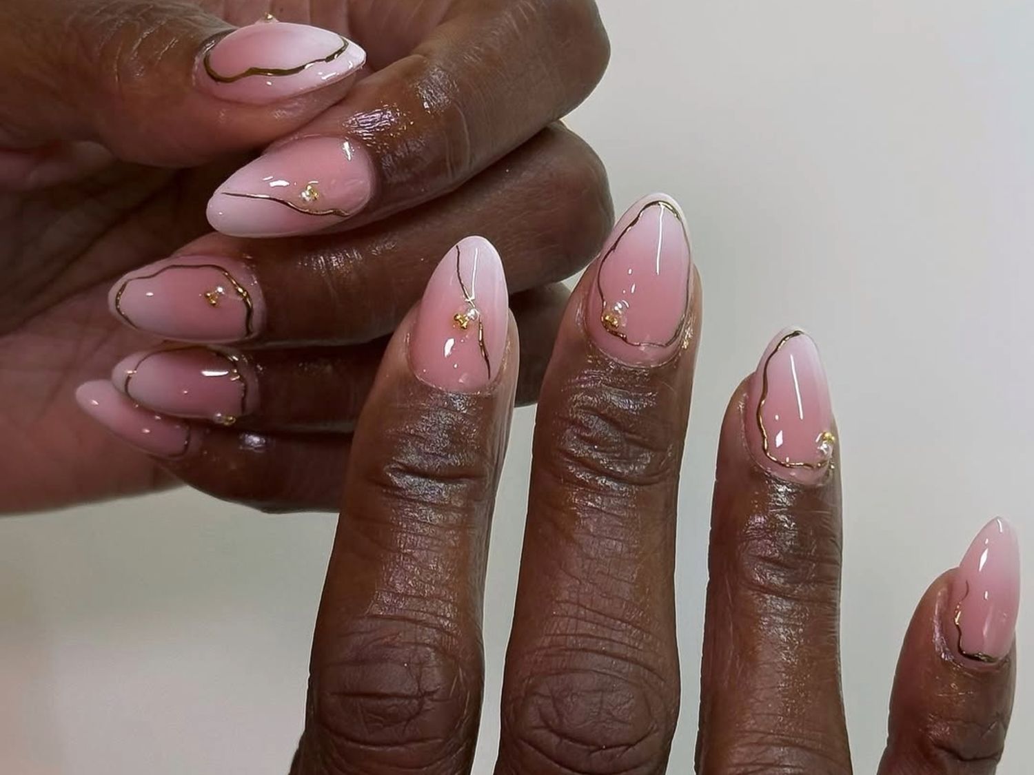 Pale Pink White Ombre with Gold Lines and Studs Pale Pink White Ombre with Gold Lines and Studs — Ombre Nail Designs