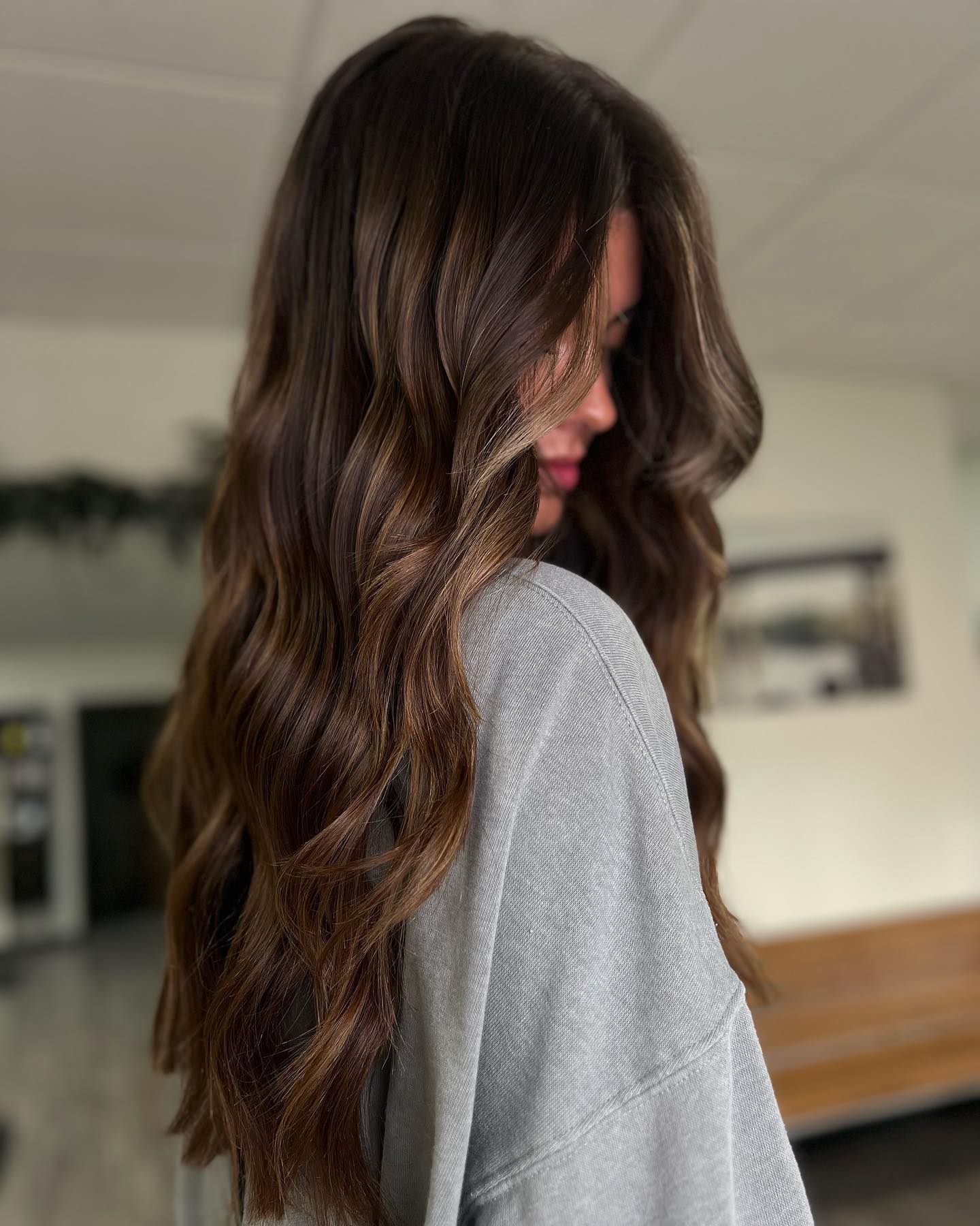 Layers Dark Brown With Subtle Caramel Highlights Layers Dark Brown With Subtle Caramel Highlights — Winter Brown Hair Colors