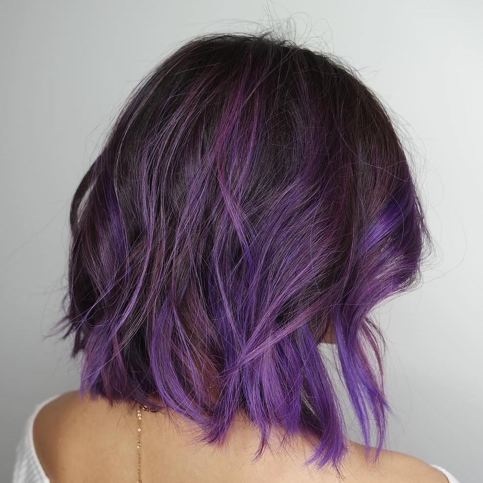 Plum Lob With Purple Balayage — Plum Hair Color
