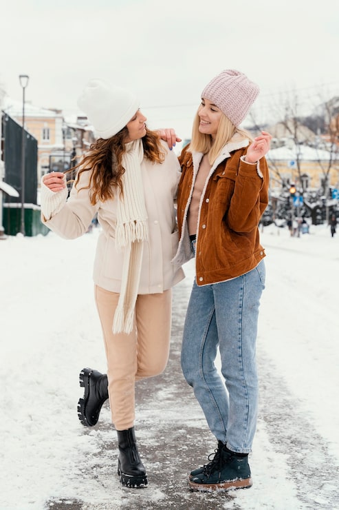 Cream Puffer Jacket and Corduroy for a Textured Snow Day Look — Snow Day Outfits