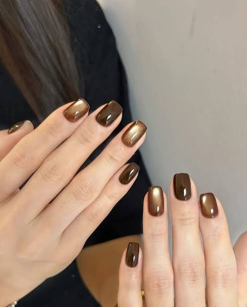 Dark Brown Cat-Eye Gradient Square Nails Dark Brown Cat-Eye Gradient Square Nails — Short Winter Square Nails