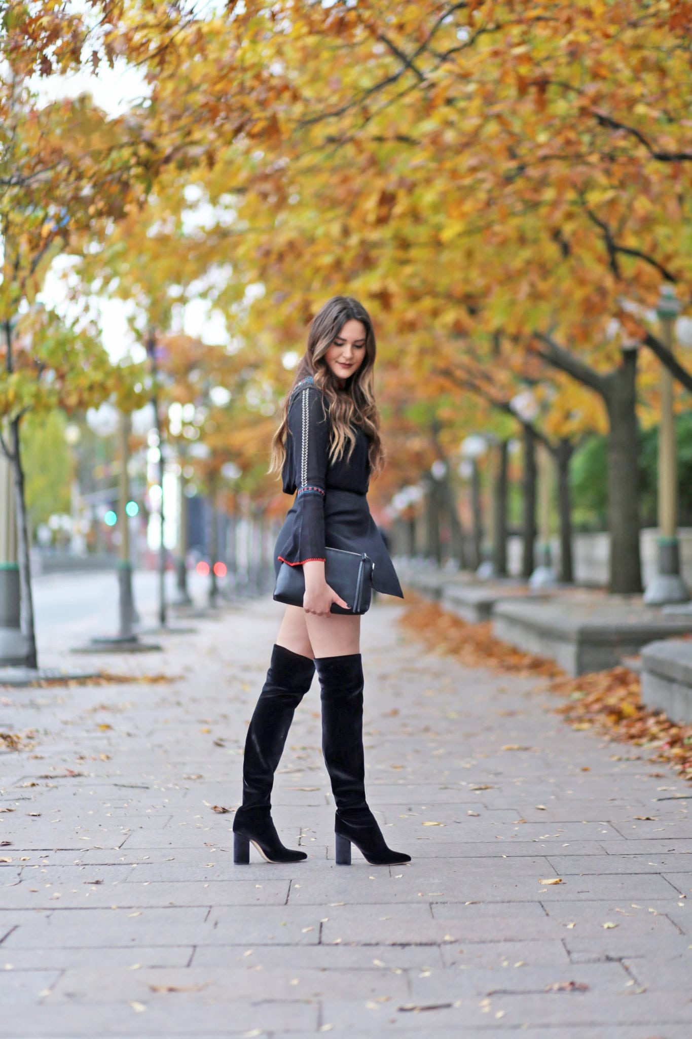 Evening Casual Black Velvet Over-the-Knee Boots with Black Top and Mini Skirt Evening Casual Black Velvet Over-the-Knee Boots with Black Top and Mini Skirt — Over the Knee Boots Outfits