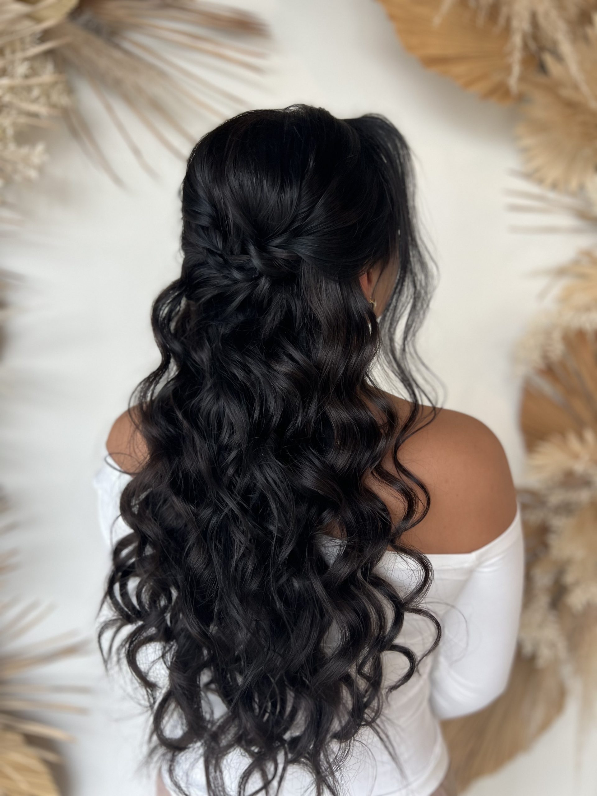 Dark Brown Braided Crown Curls — Winter Half Up Half Down Hairstyles