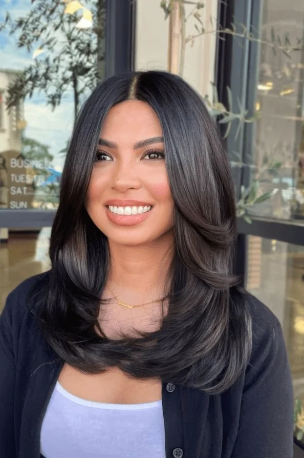 Fine Straight Dark Brown Subtle Layers Fine Straight Dark Brown Subtle Layers — Winter Haircuts for Long Faces
