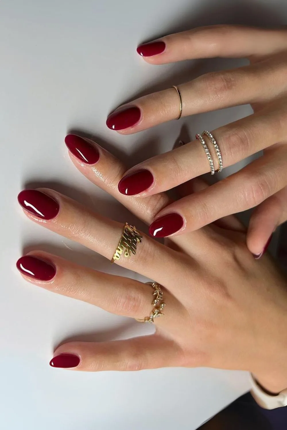 Winter Deep Red Glossy Almonds — Winter Red Nails
