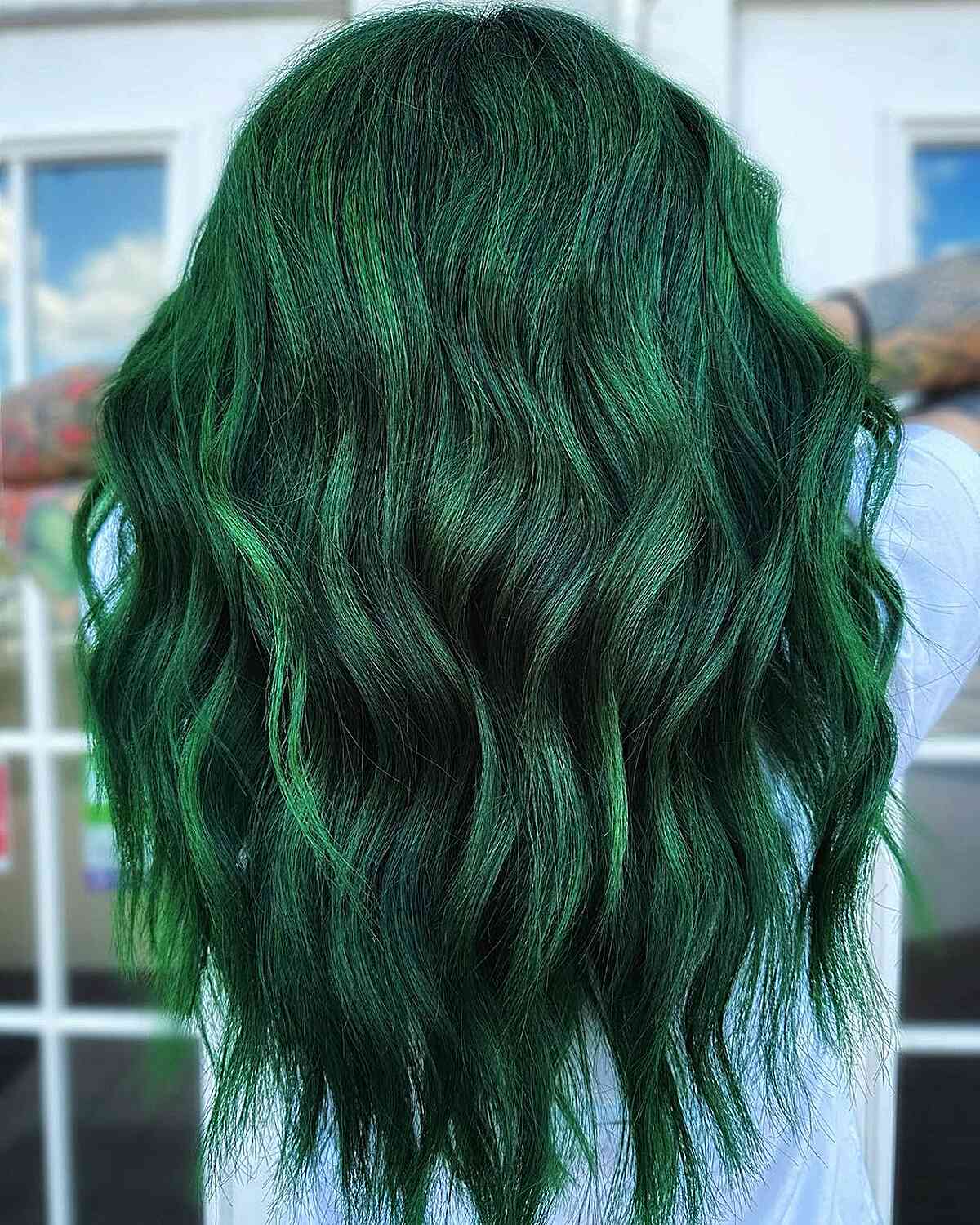 Deep Green with Lighter Green Highlights Deep Green with Lighter Green Highlights — Winter Hair Colors for Green Eyes