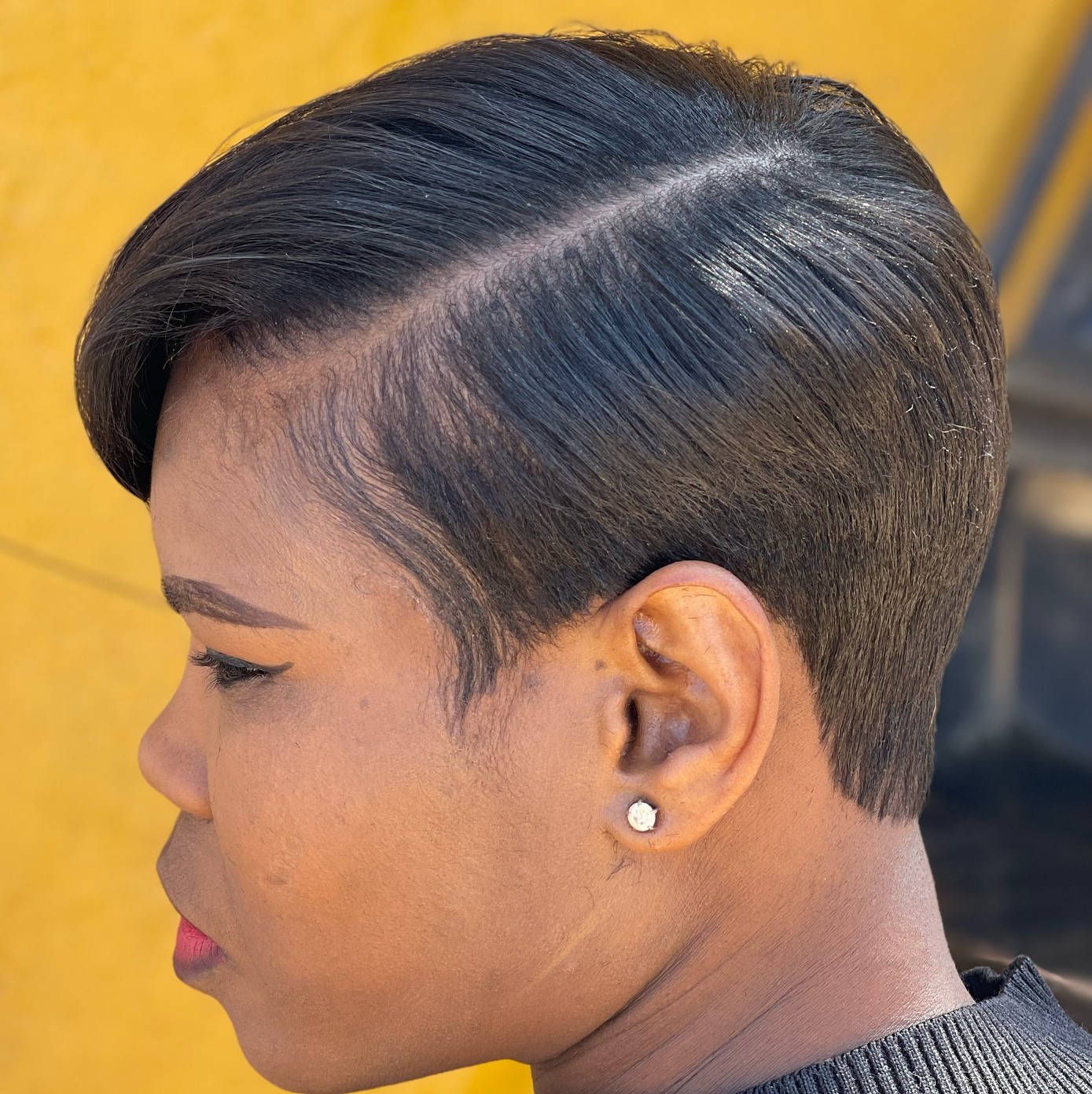 Jet Black Pixie With Smoothed Side Bangs Jet Black Pixie With Smoothed Side Bangs — Jet Black Hair
