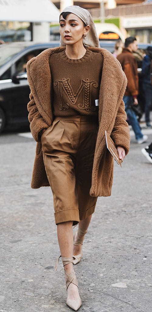Layered Fall Casual: Teddy Coat Over Chocolate Brown Sweater and Shorts Layered Fall Casual: Teddy Coat Over Chocolate Brown Sweater and Shorts — Chocolate Brown Outfits