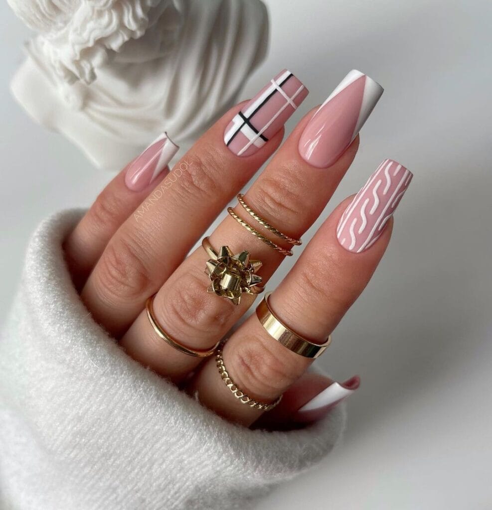 Cozy Cable Knit and Plaid Long Square Nails Cozy Cable Knit and Plaid Long Square Nails — Winter Square Nails