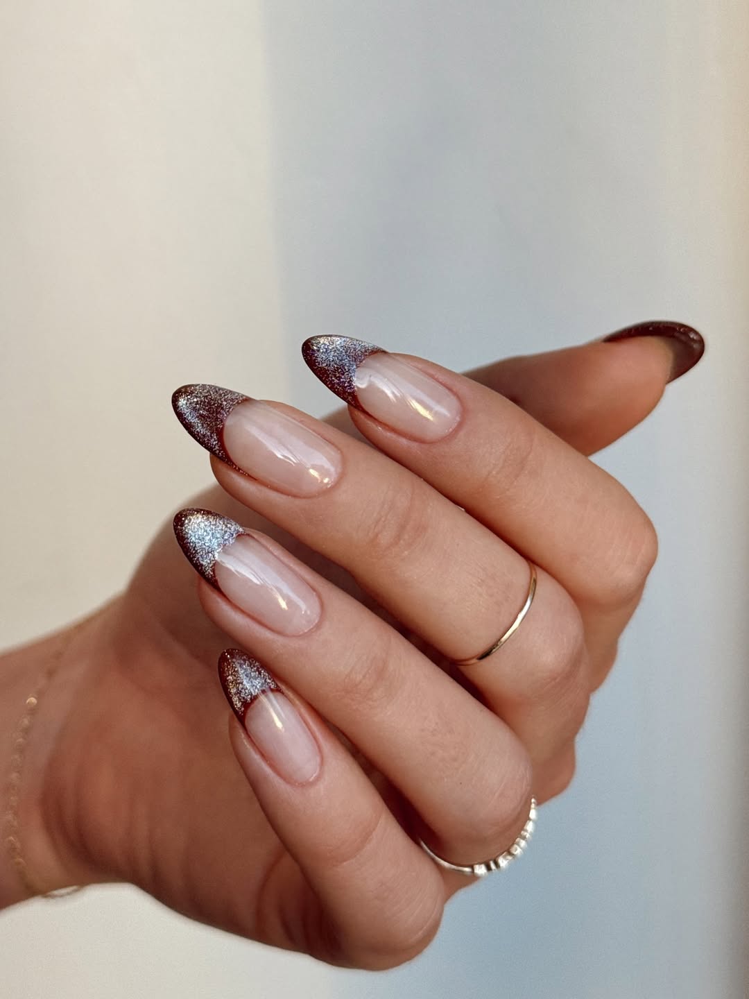Nude Glitter Cat Eye French Tips Nude Glitter Cat Eye French Tips — Winter Cat Eye Nails