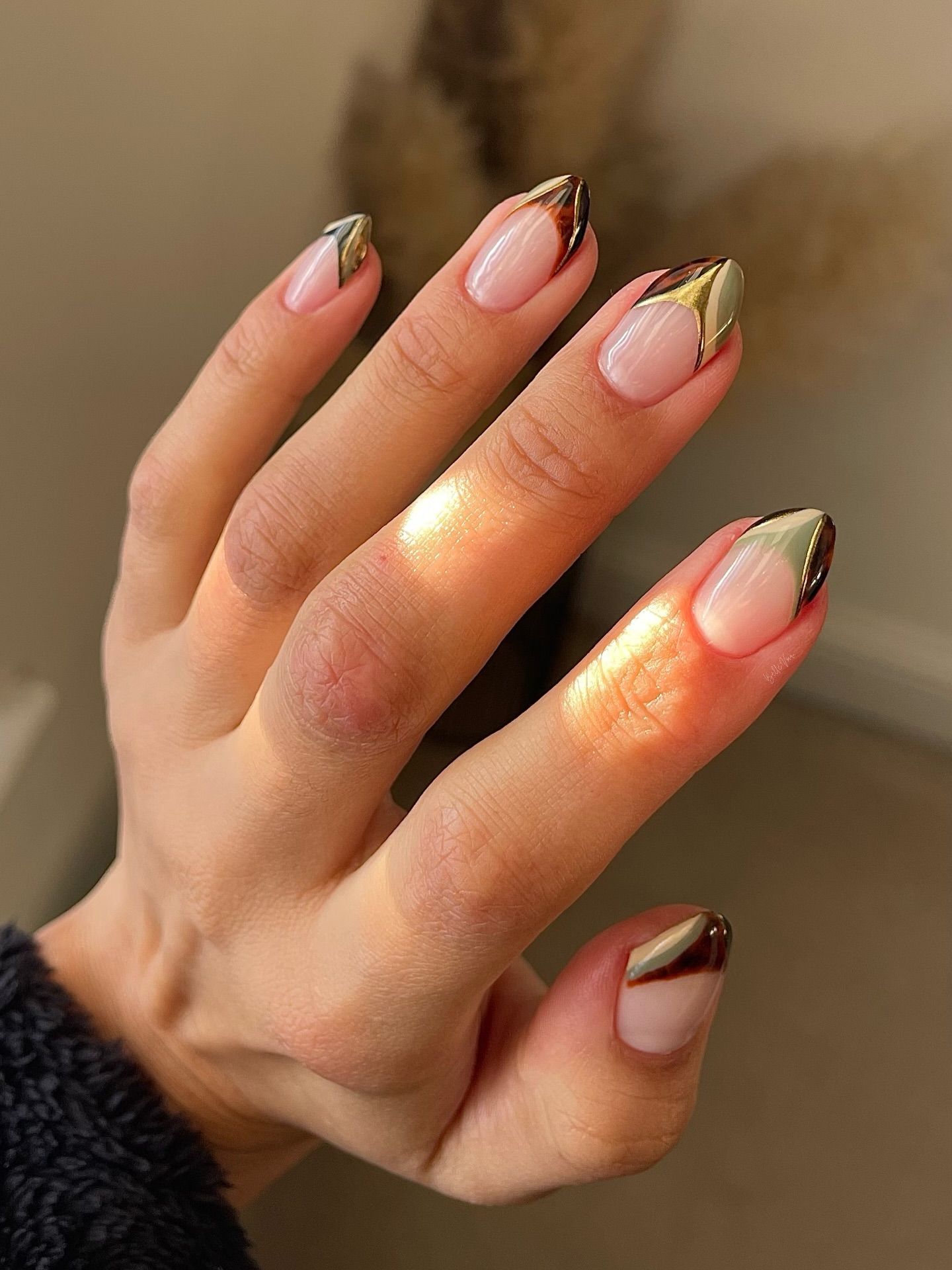 Medium Almond Abstract Metallic French Tips — Easy Nail Designs