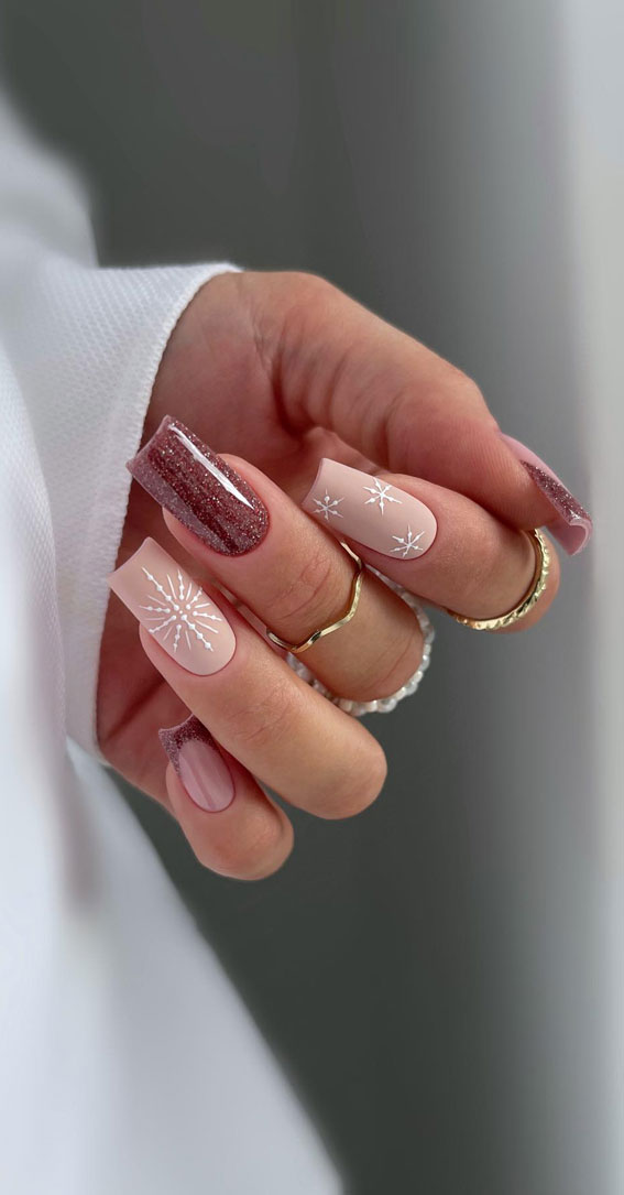 Elegant Rose Gold Snowflake French Elegant Rose Gold Snowflake French — Cute Winter Nails