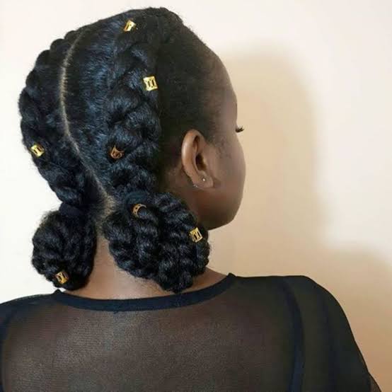 Braided Pigtails With Buns and Beads Braided Pigtails With Buns and Beads — Winter Protective Hairstyles