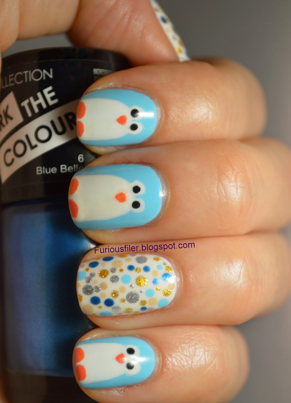 Light Blue Penguin Glitter Dot Nails Light Blue Penguin Glitter Dot Nails — Winter Nails for Kids