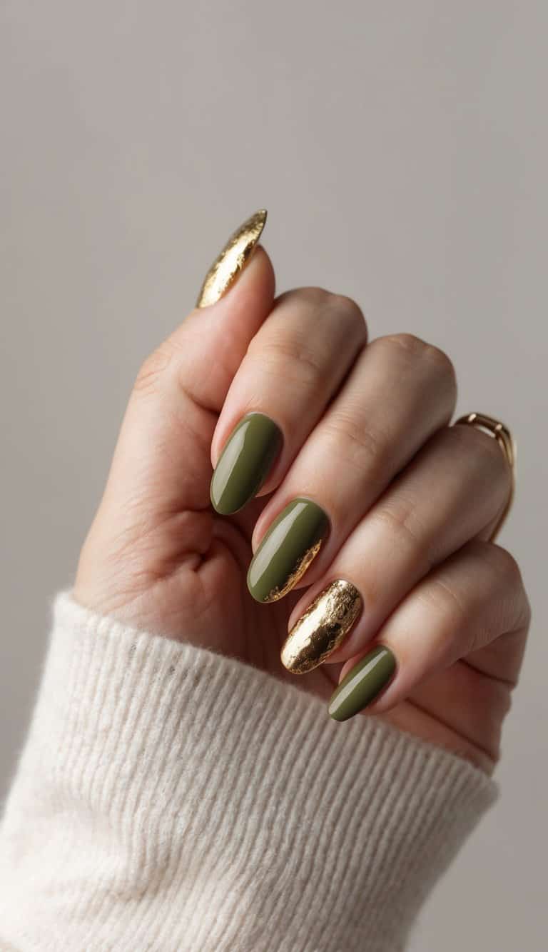 Olive Green with Textured Gold Foil Olive Green with Textured Gold Foil — Green Nail Designs
