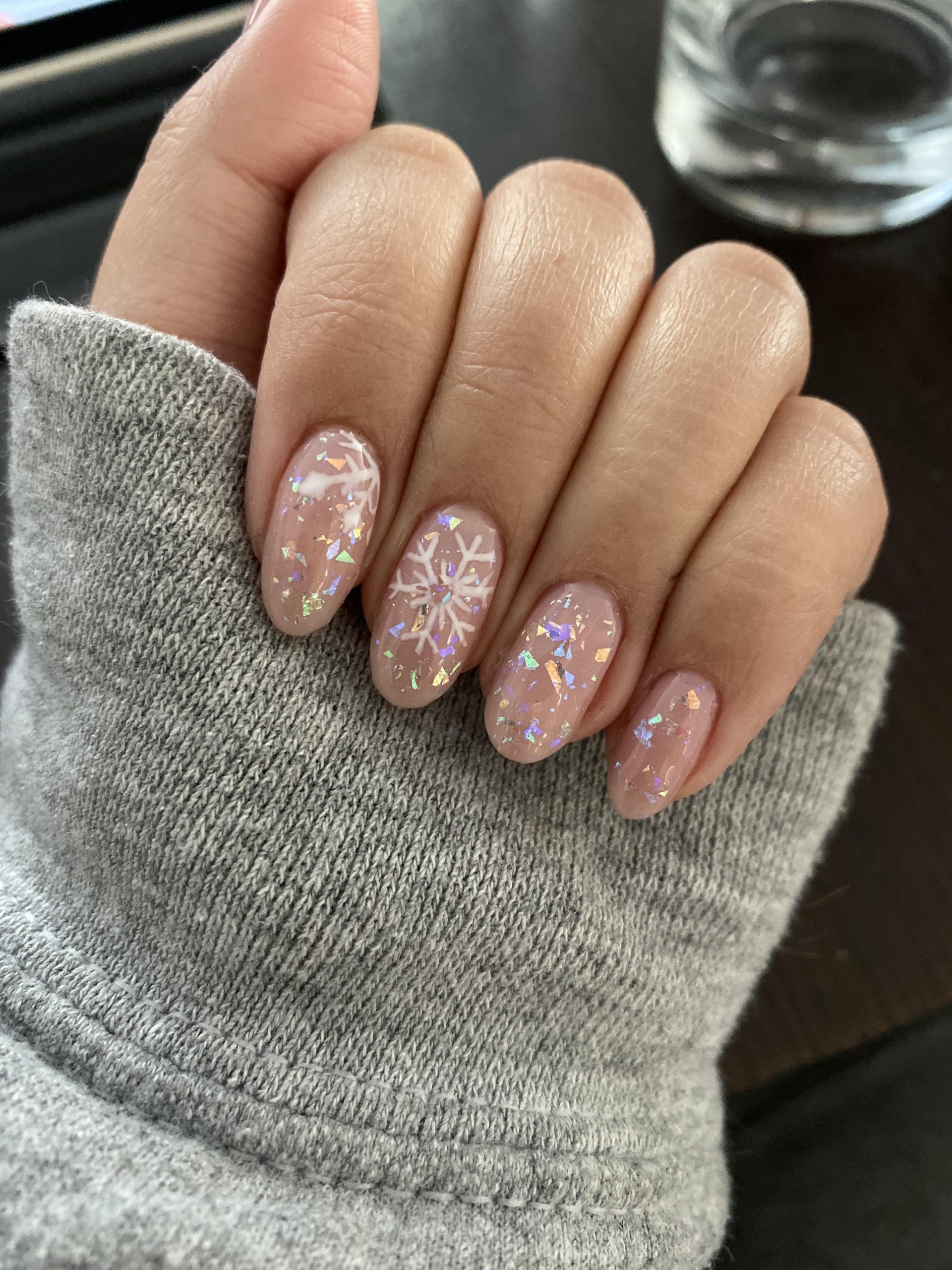 Glossy With Scattered Glitter And Flakes Visual Idea — Winter Wonderland Nails