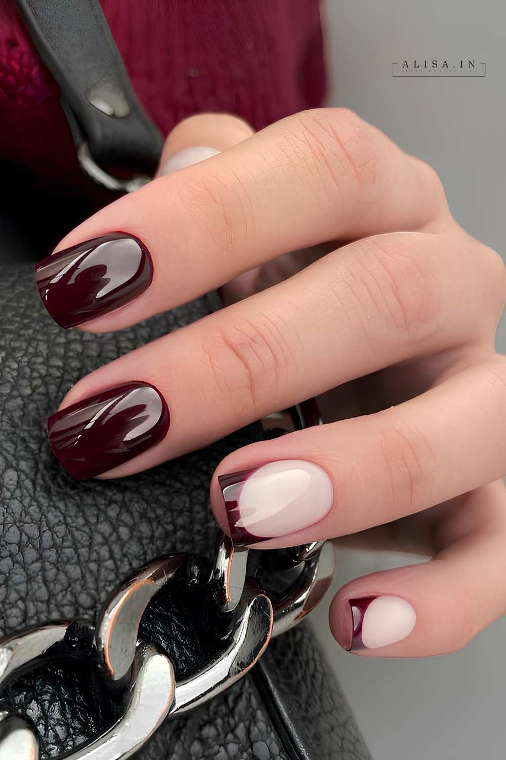 Burgundy French Tips Short Square Nails Burgundy French Tips Short Square Nails — Black Cherry Nails
