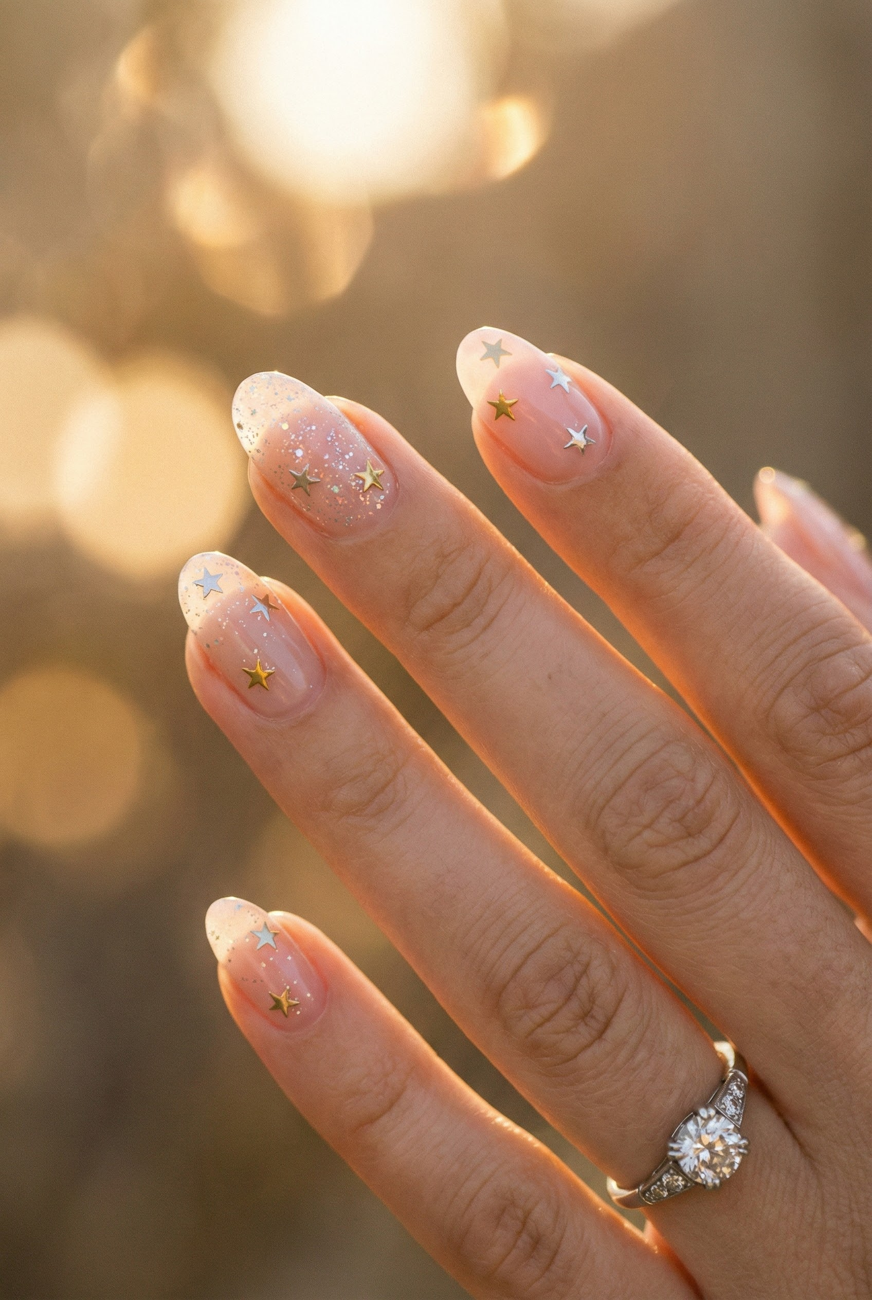 Glitter Star Decal Oval Wedding Nails — Winter Wedding Nails