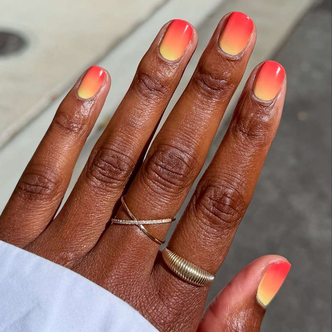 Coral Yellow Gradient Medium Square Nails Coral Yellow Gradient Medium Square Nails — Ombre Nail Designs