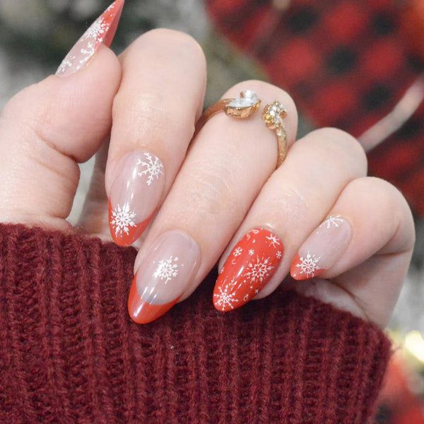 Red French Tip Snowflake Nails Red French Tip Snowflake Nails