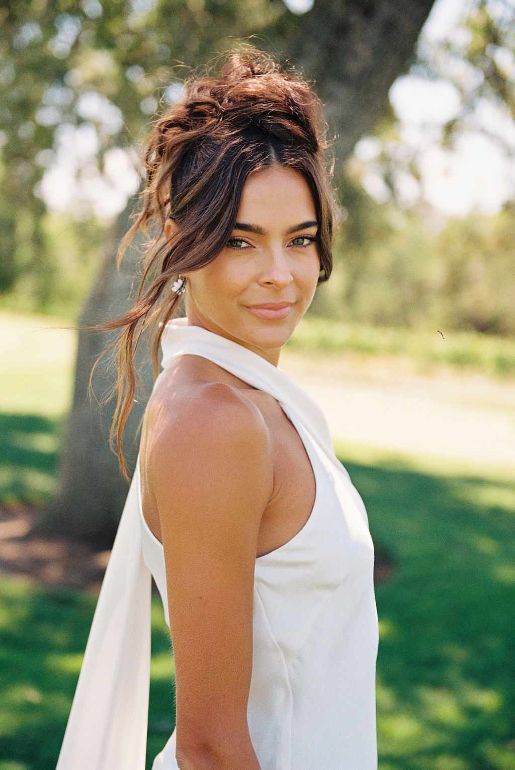 Dark Brown Messy Updo — Winter Wedding Guest Hairstyles