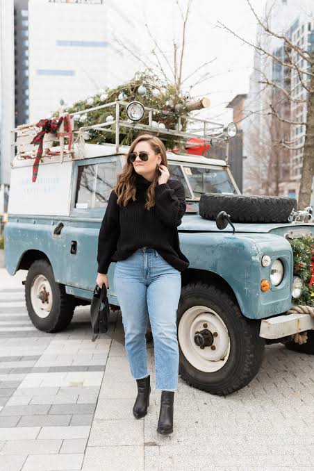 Light Blue Straight-Leg Jeans with Black Turtleneck — Winter Outfits with Jeans