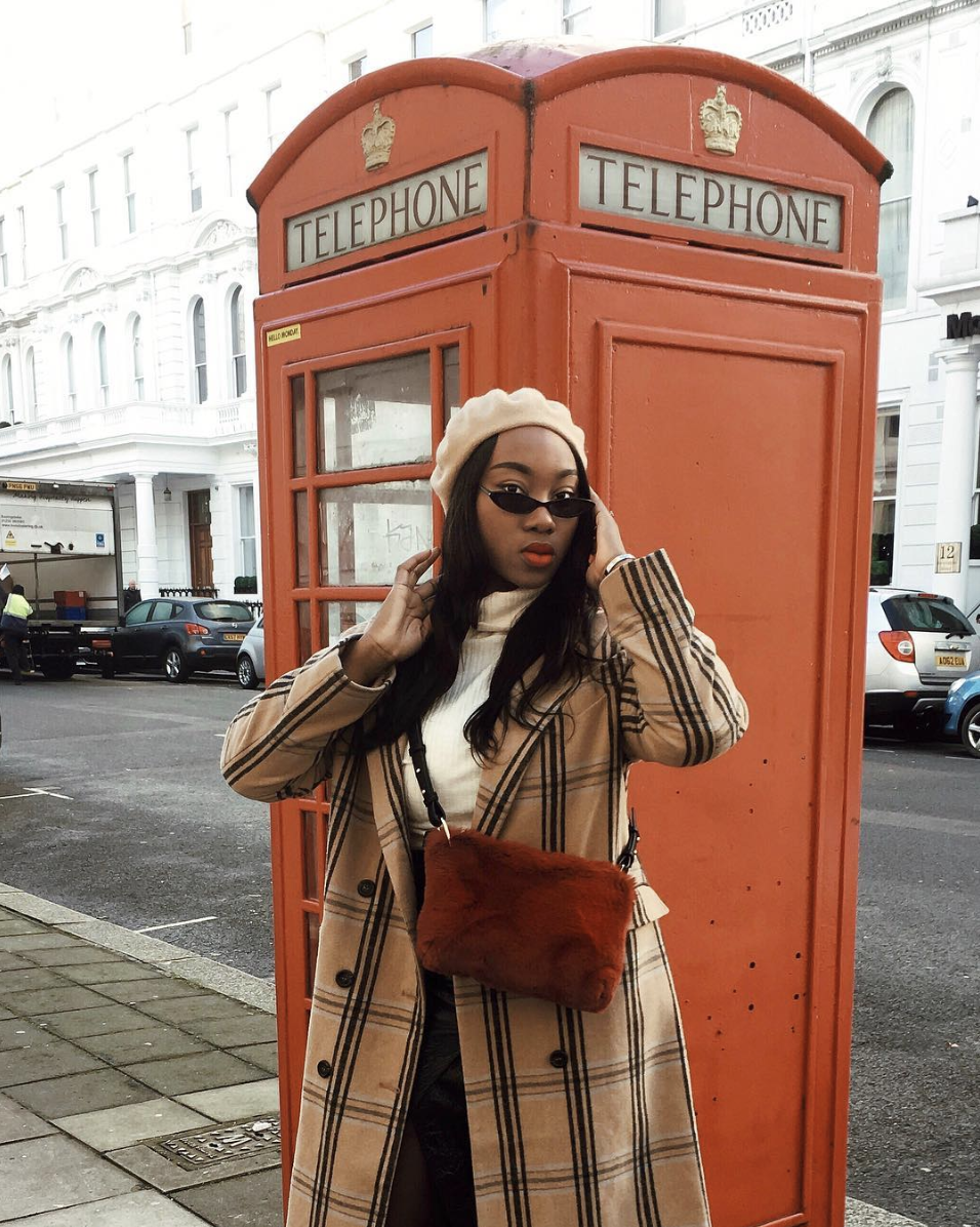Brown Leather Beret with Shearling Trim Coat and Denim Skirt Brown Leather Beret with Shearling Trim Coat and Denim Skirt — Beret Outfits