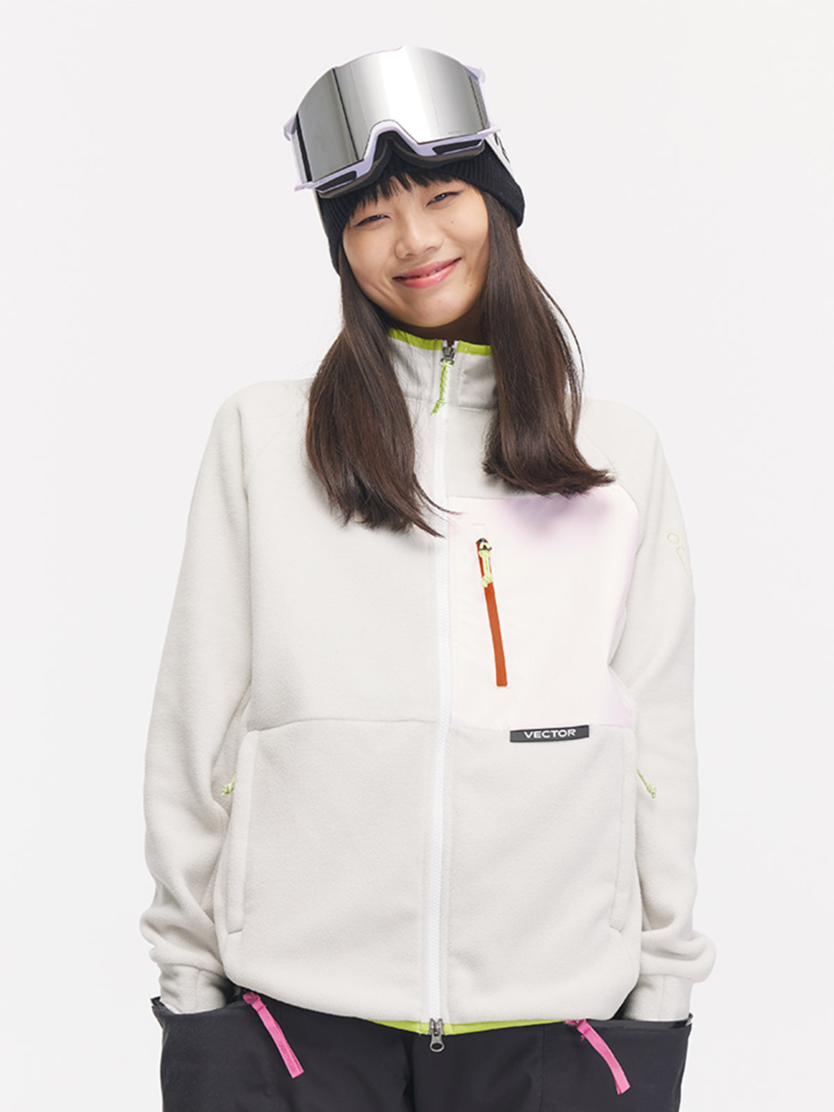 Winter Sports Ready: White Fleece with Neon Accents Winter Sports Ready: White Fleece with Neon Accents — Fleece Jacket Outfits