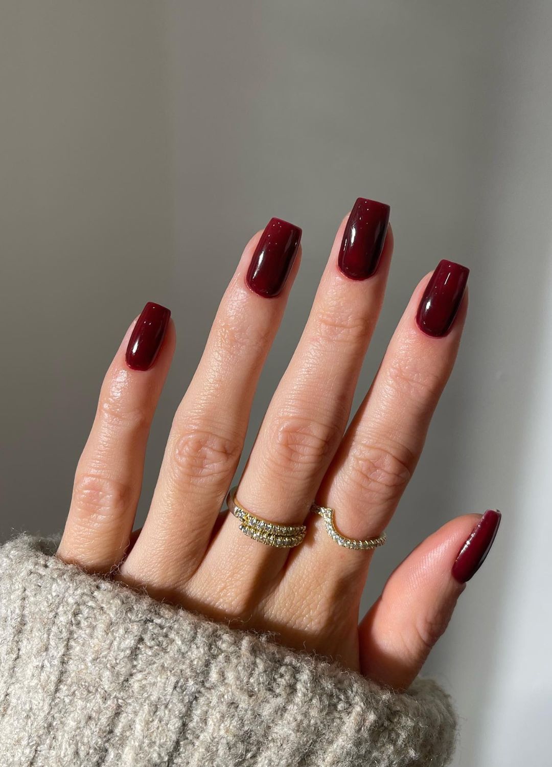 Deep Burgundy Glossy Square Nails Deep Burgundy Glossy Square Nails — Winter Nail Colors for Women Over 50