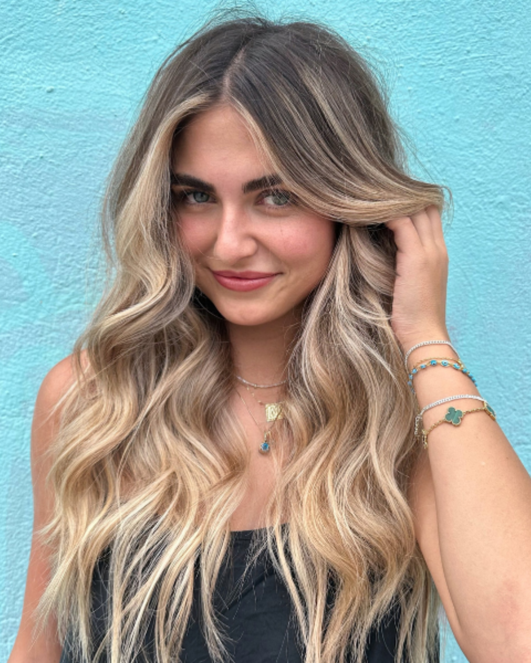 Chest Length With Side-Swept Bangs High Contrast Blonde Chest Length With Side-Swept Bangs High Contrast Blonde — Winter Balayage