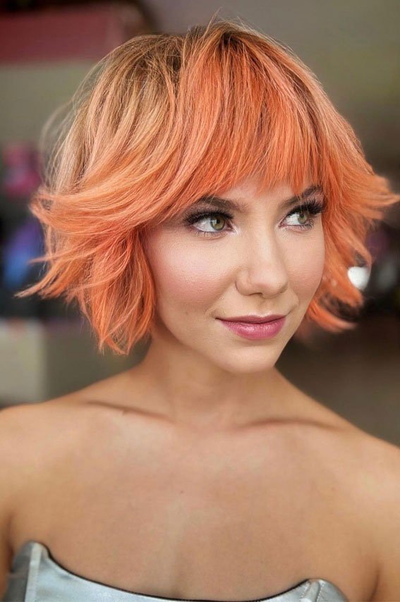 Vibrant Peach Orange Bixie — Winter Hair Colors for Short Hair