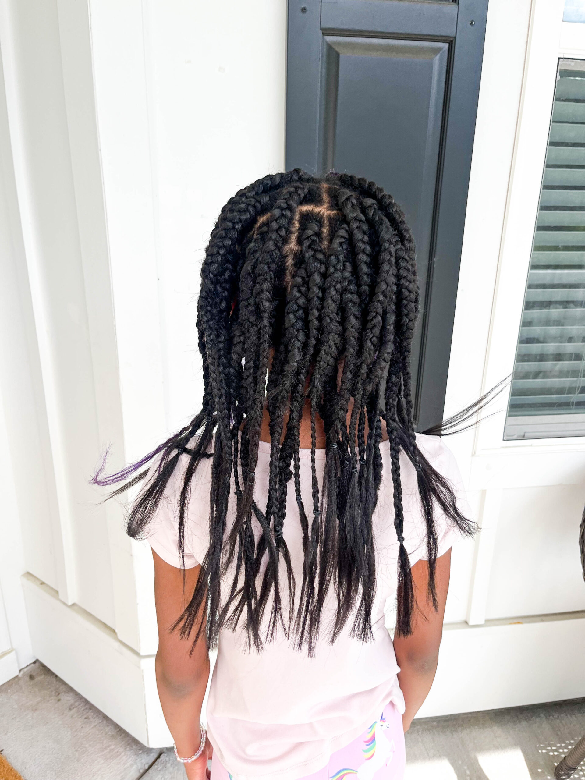 Thick Box Braids With Purple Strands — Winter Hairstyles for Black Kids