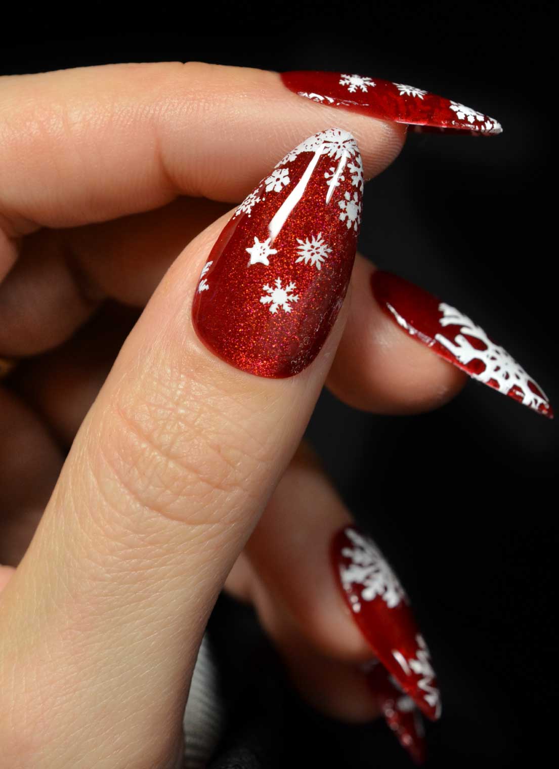Glossy With Fine Red Glitter Visual Idea — Winter Wonderland Nails