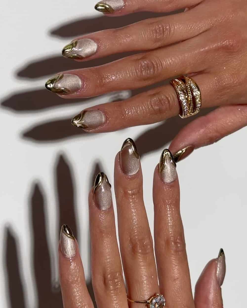 Gold Chrome French Tips On All Nails Visual Idea — Winter Chrome Nails