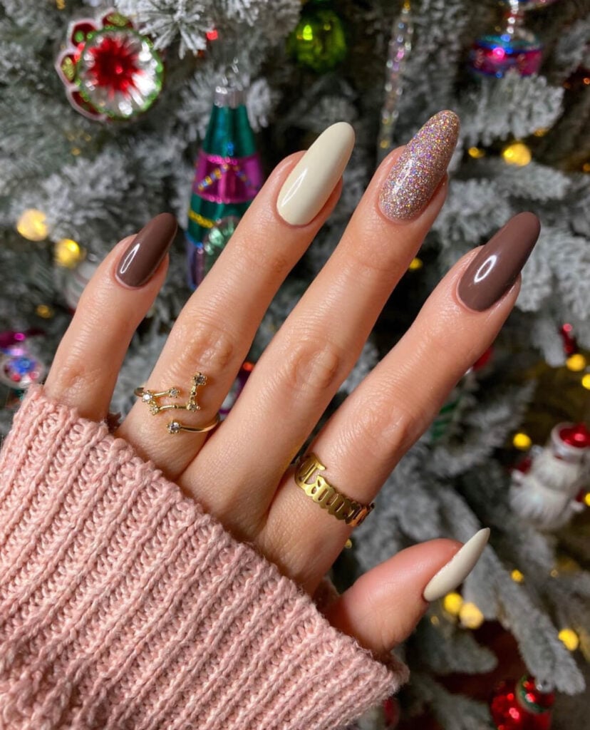 Cozy Chocolate Brown Glitter French Cozy Chocolate Brown Glitter French — Cute Winter Nails