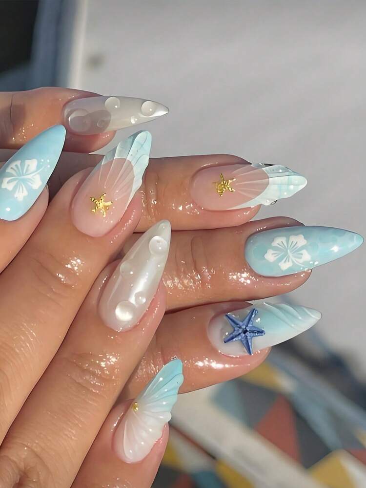 Summer Charm Stiletto Nails Summer Charm Stiletto Nails — Icy Blue Nails