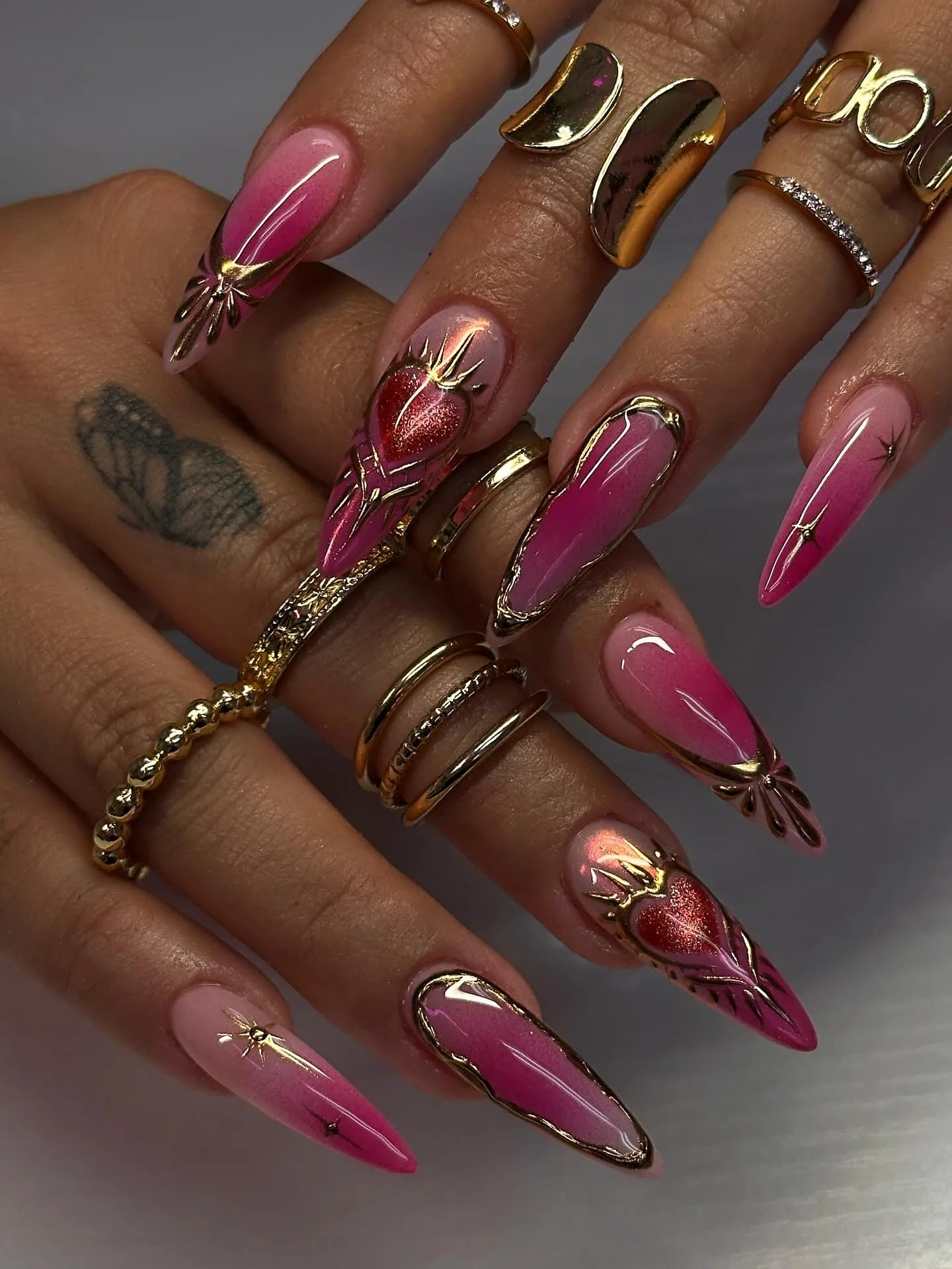 Pink Ombre Chrome Sacred Heart — Chrome Nail Designs